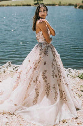 Elegant Strapless Lace Appliques Long Prom Dress